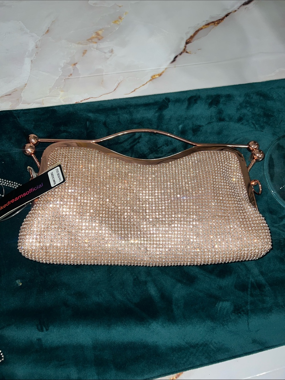 Crystal-Embellished Rose Gold Evening Clutch by